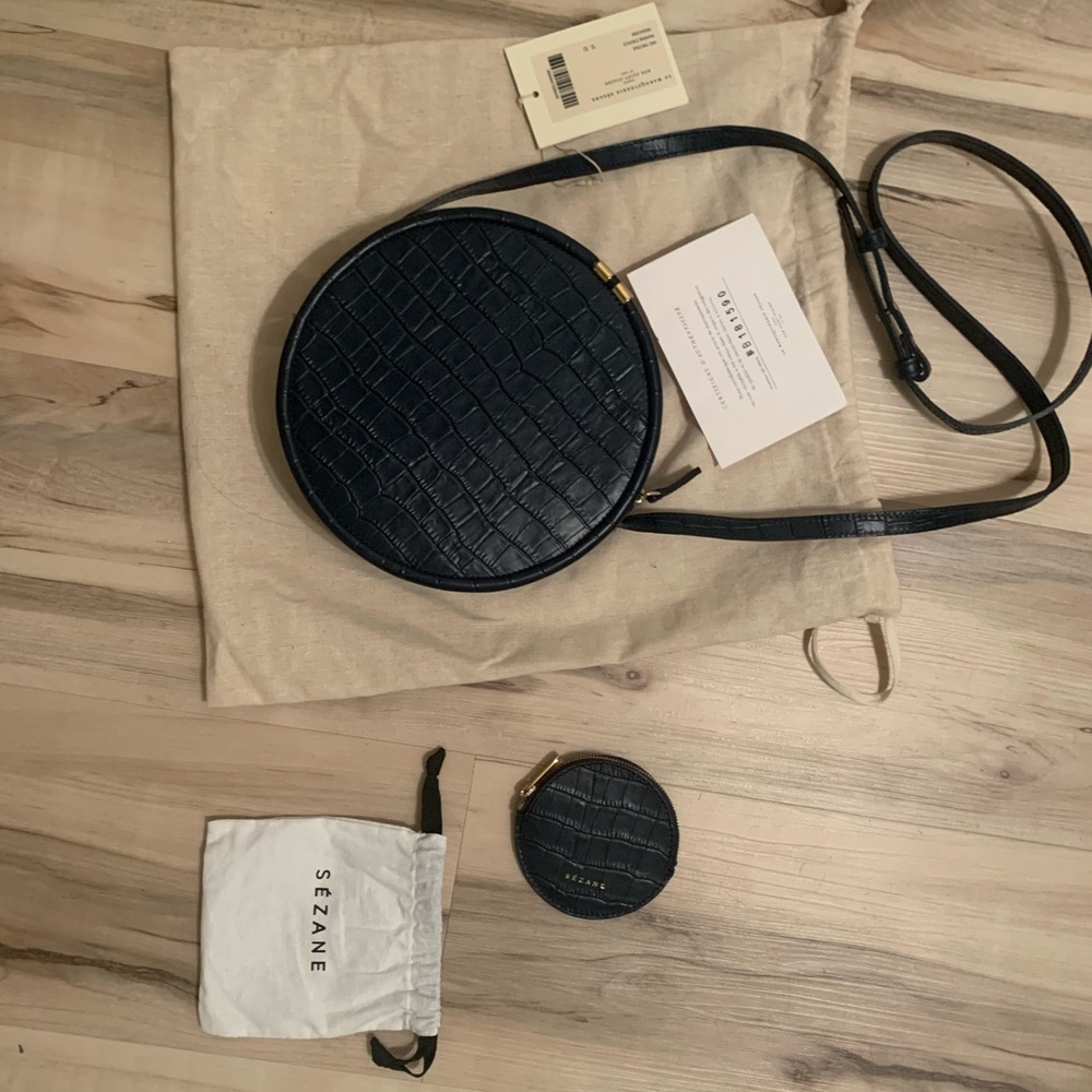 Sezane small Nicole round croc bag